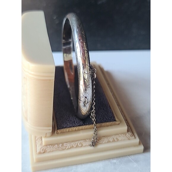 Sterling Silver 925 Etched Hinged Bangle Bracelet Vintage, READ Description - Picture 3 of 10